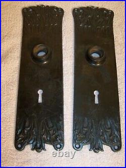 Two Sets Antique Art Nouveau Cast Iron Door Knobs Back Plates Corbin Lock Sets