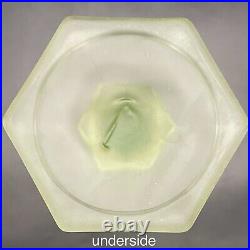 US Glass Art Nouveau Uranium Vaseline Glass Hexagonal Candlestick Set USA 8t