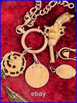Unique Art Nouveau Antique Gold Plated Charms Medals Pendants Set Neckmess
