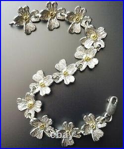 Unique Vintage Art Nouveau Floral Sterling Silver Necklace Bracelet Earring Set