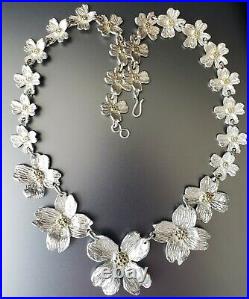 Unique Vintage Art Nouveau Floral Sterling Silver Necklace Bracelet Earring Set