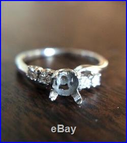 Unique Vintage Platinum Iridium curved Engagement ring semimount ring setting
