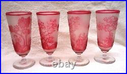 VAL ST LAMBERT French Art Nouveau Cranberry Cameo Glass Juice Set 6 Pcs