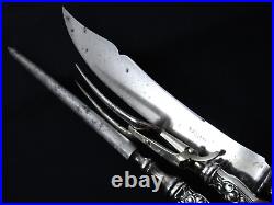 VIOLET WALLACE SILVER LG ROAST CARVING SET FORK KNIFE & ROD c. 1904 ART NOUVEAU