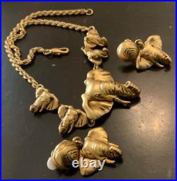 VTG Art nouveau elephant good luck trunk up necklace earrings set Anthropomorphi