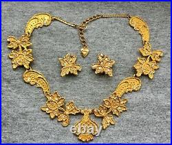 VTG Mosell Art Nouveau Necklace Earrings Set designer Couture Runway 80s choker