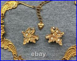 VTG Mosell Art Nouveau Necklace Earrings Set designer Couture Runway 80s choker
