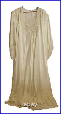 VTG? Victoria's Secret Art Nouveau Bridal Nightgown & Robe Set Ivory Satin? , L