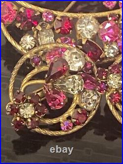 Vendome Pink Purple Clear Rhinestone Brooch Earring Demi Set Art Nouveau