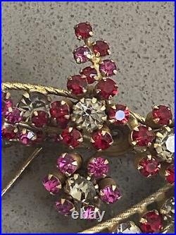 Vendome Pink Purple Clear Rhinestone Brooch Earring Demi Set Art Nouveau