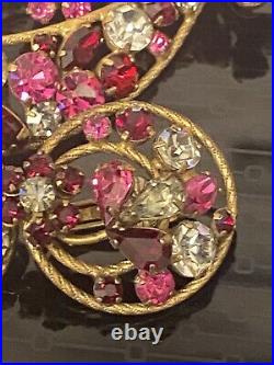 Vendome Pink Purple Clear Rhinestone Brooch Earring Demi Set Art Nouveau