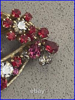 Vendome Pink Purple Clear Rhinestone Brooch Earring Demi Set Art Nouveau