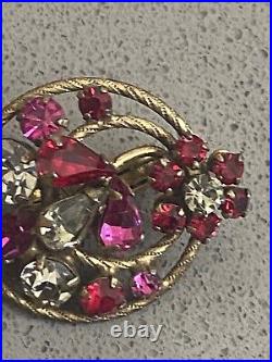 Vendome Pink Purple Clear Rhinestone Brooch Earring Demi Set Art Nouveau