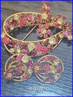 Vendome Pink Purple Clear Rhinestone Brooch Earring Demi Set Art Nouveau