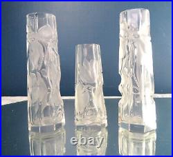 Very Rare Art Nouveau Intaglio Cut Glass Vases Moser Set Of 3