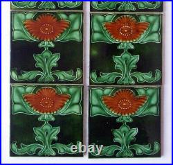 Very Stylish Original Set of 10 Antique Art Nouveau Fireplace Tiles Birmingham