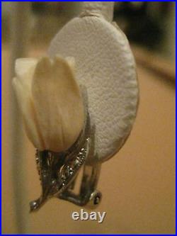 Vintage, Antique, Silver Marcasite Pin & Earrings Set, Art Nouveau Flower
