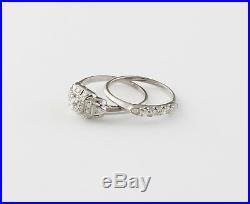 Vintage Art Deco 18k White Gold Diamond Engagement Ring Set