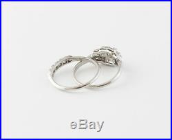 Vintage Art Deco 18k White Gold Diamond Engagement Ring Set