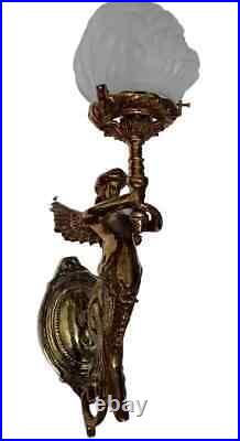 Vintage Art Deco Nouveau Brass Mermaid Wall Sconce Light Fixture Lamp Set Of 2