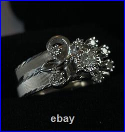 Vintage Art Nouveau 14K White Gold Natural Diamond Engagement Ring Set Size 6