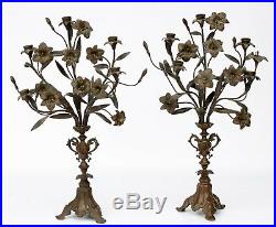Vintage Art Nouveau Bronze Wheat & Grape Harvest Motif Candelabra Set