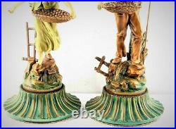 Vintage Art Nouveau Enameled Spelter Figurines Set Of French Peasant Farmers