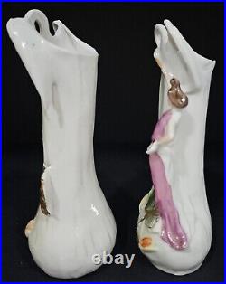 Vintage Art Nouveau Porcelain Swan & Lady Figurine Vase Set Whimsical Figurines