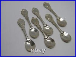 Vintage Art Nouveau Set of 6 Sterling Silver Heart Design Salt Spoons