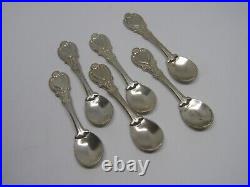 Vintage Art Nouveau Set of 6 Sterling Silver Heart Design Salt Spoons