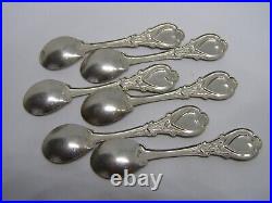 Vintage Art Nouveau Set of 6 Sterling Silver Heart Design Salt Spoons