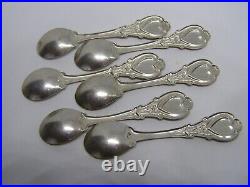 Vintage Art Nouveau Set of 6 Sterling Silver Heart Design Salt Spoons