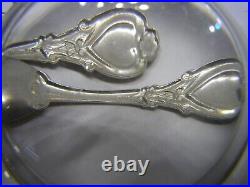 Vintage Art Nouveau Set of 6 Sterling Silver Heart Design Salt Spoons