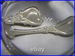 Vintage Art Nouveau Set of 6 Sterling Silver Heart Design Salt Spoons