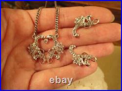 Vintage, Art Nouveau, Sterling Silver, Marcasite Swan Duet Necklace/Earring Set