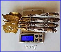 Vintage Authentic France Paris Art Nouveau Set of 4 Silver Cutlery Gilded Boxed