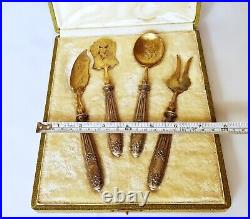 Vintage Authentic France Paris Art Nouveau Set of 4 Silver Cutlery Gilded Boxed