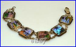 Vintage Butterfly Wing Tropical Scenes Necklace Bracelet Set Demi Parure Brazil