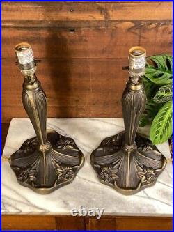 Vintage Cast Metal Table Lamp Base SET Art Nouveau Lotus Flower Deco Victorian