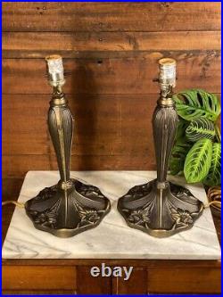 Vintage Cast Metal Table Lamp Base SET Art Nouveau Lotus Flower Deco Victorian