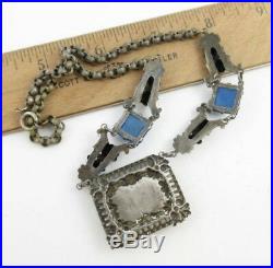 Vintage Czech Lapis Glass Micro Mosaic stone set Necklace -max neiger