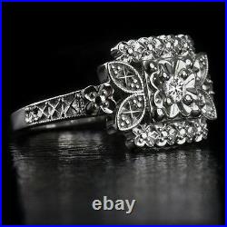 Vintage Diamond Art Nouveau Round Illusion Floral Cocktail Ring Antique Setting