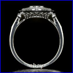 Vintage Diamond Emerald Halo Engagement Ring Setting Oval Semi Mount Art Nouveau