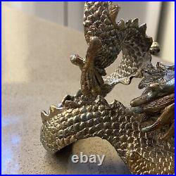 Vintage Dragon Candel Holder Set Heavy Metal Art Nouveau Look Fire Tail Age