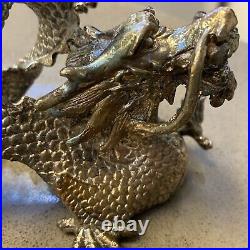 Vintage Dragon Candel Holder Set Heavy Metal Art Nouveau Look Fire Tail Age