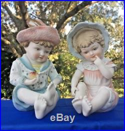 Vintage French Provincial 6/3 PIANO BABIES Boy & Girl Porcelain SET of 2 m17