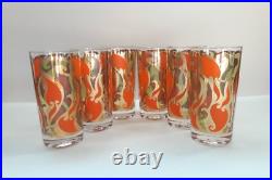 Vintage Georges Briard Set Of 6 Art Nouveau Orange & Green Pattern Glasses