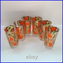 Vintage Georges Briard Set Of 6 Art Nouveau Orange & Green Pattern Glasses