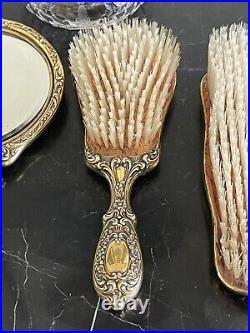 Vintage Gorham Sterling Silver Gold Gilt Art Nouveau 5-Piece Vanity Set