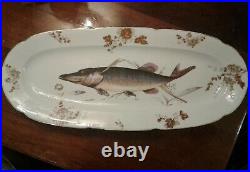 Vintage Hand Painted Austrian 10 Pc Fish Set 23 Platter And Nine 8 Diam Plates